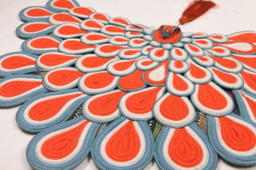Hand-Woven Peacock Fan Placemat with Tassel | Bohemian Table Art