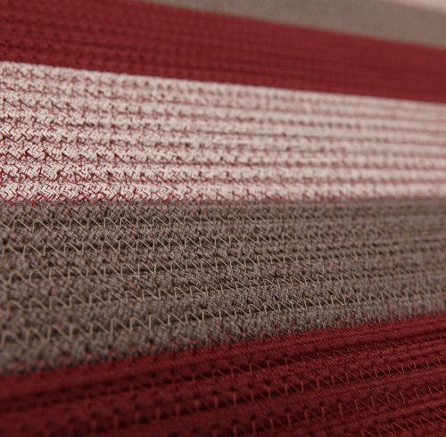Flat-Woven Striped Area Rug | Burgundy Brown Cream Reversible Carpet