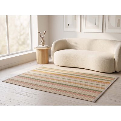 Hand-Woven Striped Rug - 4-Color Cream Blush Sage Mustard Rectangle Webbing Carpet