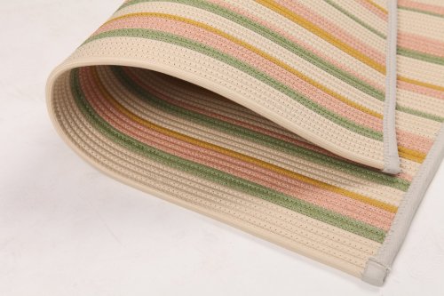 Hand-Woven Striped Rug - 4-Color Cream Blush Sage Mustard Rectangle Webbing Carpet