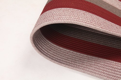 Rectangle Rope-Woven Carpet — Burgundy / Taupe / Cream Striped Outdoor Rug