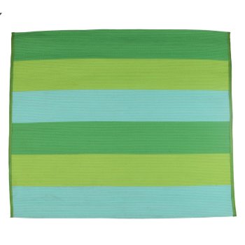 Green-Blue Striped Polyester Rope-Woven Outdoor Carpet