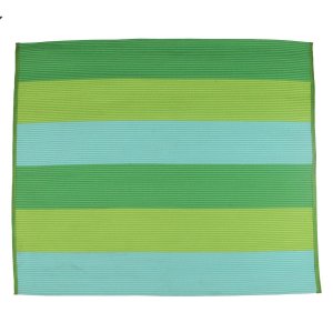 Green-Blue Striped Polyester Rope-Woven Outdoor Carpet