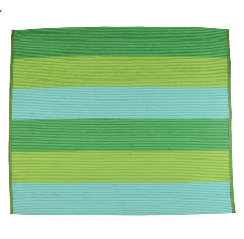 Green-Blue Striped Polyester Rope-Woven Outdoor Carpet