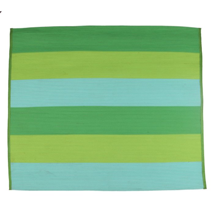 Green-Blue Striped Polyester Rope-Woven Outdoor Carpet