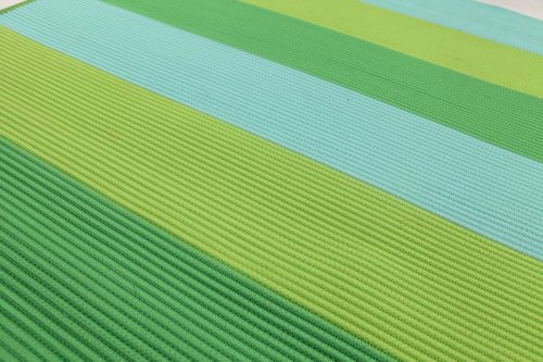 Green-Blue Striped Polyester Rope-Woven Outdoor Carpet