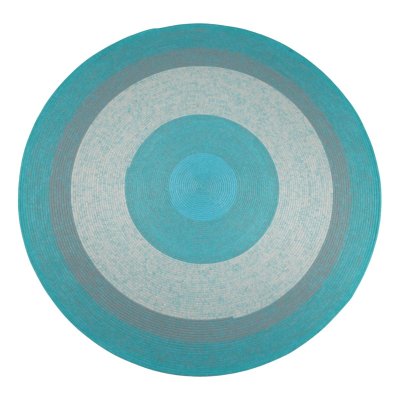 Blue-White Bullseye Round Polyester Rope-Woven Carpet