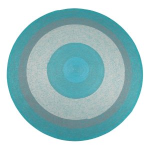 Blue-White Bullseye Round Polyester Rope-Woven Carpet