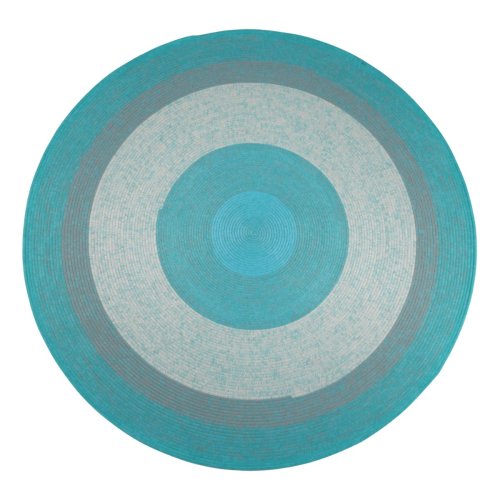 Blue-White Bullseye Round Polyester Rope-Woven Carpet