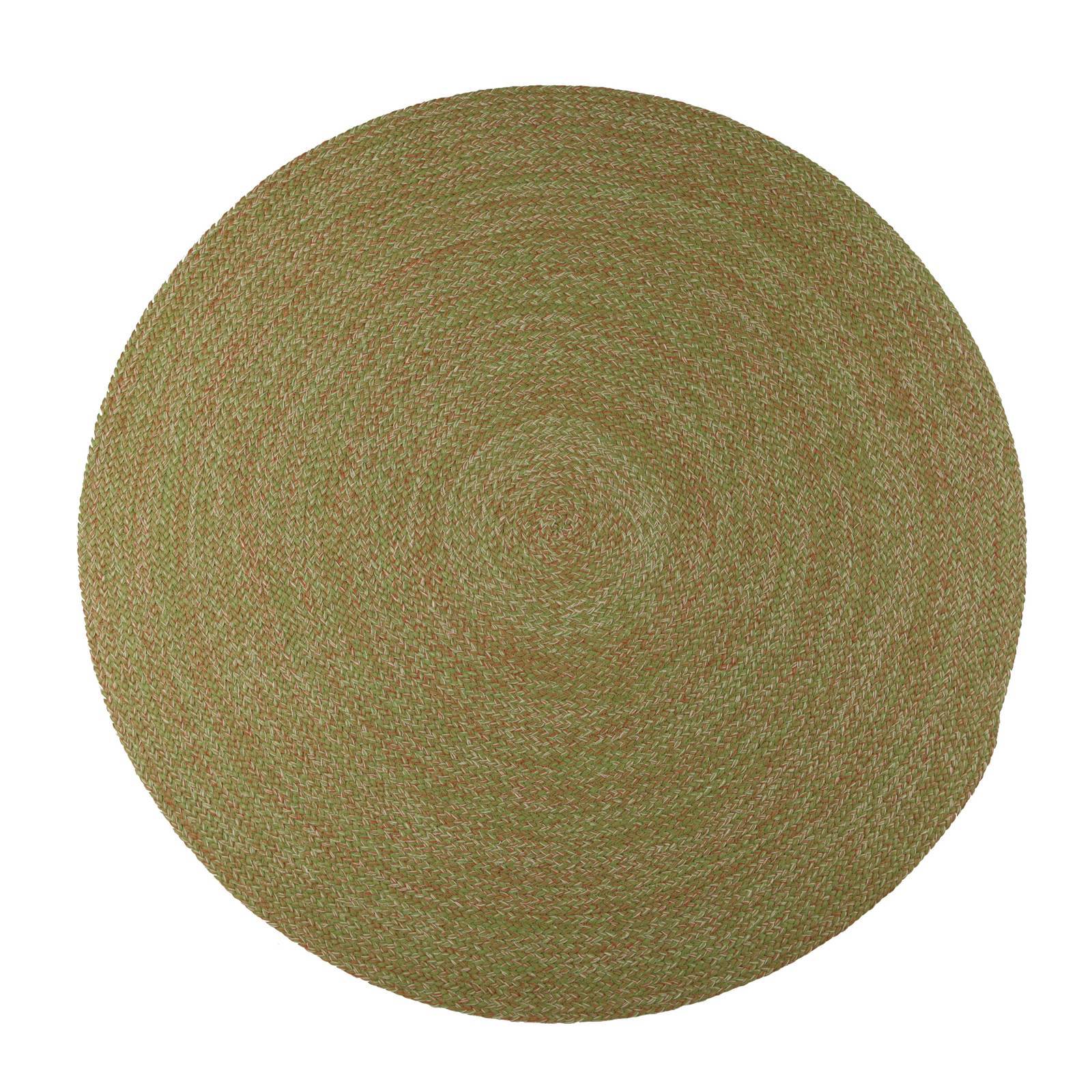 Multicolor spiral braided round outdoor rug top view
