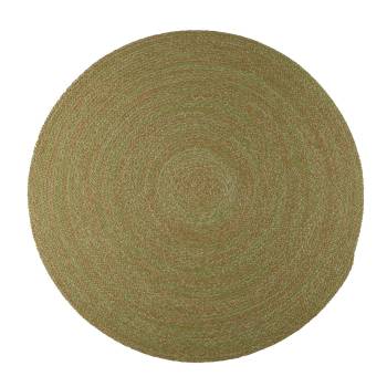 Multicolor Spiral Braided Round Outdoor Rug — Sage Green / Brick Red / Cream