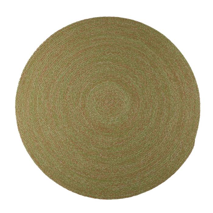 Multicolor Spiral Braided Round Outdoor Rug — Sage Green / Brick Red / Cream