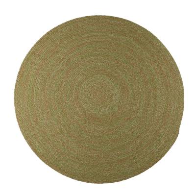 Multicolor Spiral Braided Round Outdoor Rug — Sage Green / Brick Red / Cream