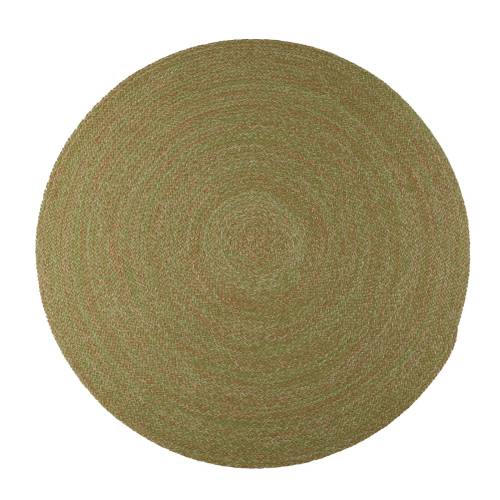 Multicolor Spiral Braided Round Outdoor Rug — Sage Green / Brick Red / Cream