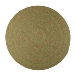 Multicolor Spiral Braided Round Outdoor Rug — Sage Green / Brick Red / Cream