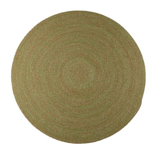 Multicolor Spiral Braided Round Outdoor Rug — Sage Green / Brick Red / Cream