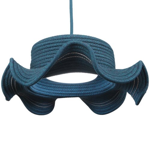 Handmade Deep Blue Polyester Rope Pendant Lampshade with Wavy Brim