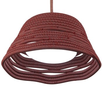 Brick Red Hand-Stitched Polyester Rope Pendant Lampshade with Wavy Open Rim