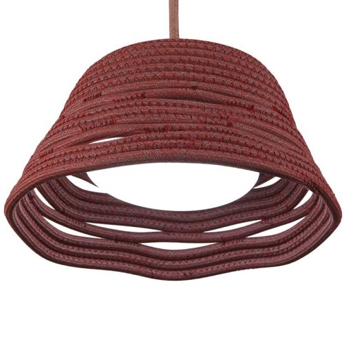 Brick Red Hand-Stitched Polyester Rope Pendant Lampshade with Wavy Open Rim