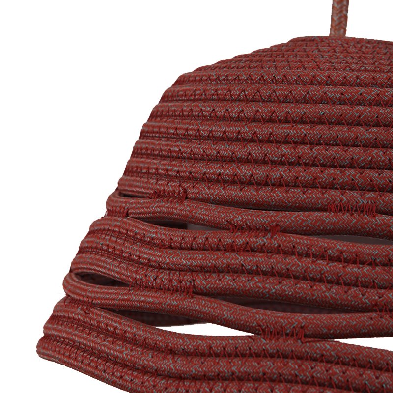 Hand-stitched brick red rope pendant lampshade detail 1
