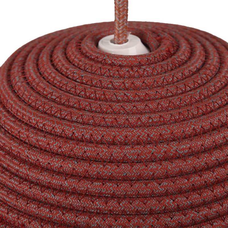 Hand-stitched brick red rope pendant lampshade detail 2