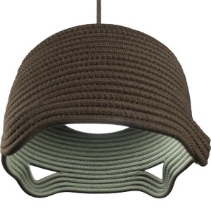 Espresso Brown Coil-Woven Dome Pendant Lampshade with Sage Green Openwork Rim