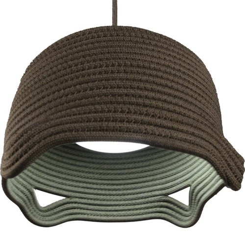 Espresso Brown Coil-Woven Dome Pendant Lampshade with Sage Green Openwork Rim