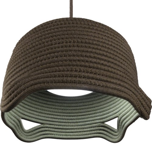 Espresso Brown Coil-Woven Dome Pendant Lampshade with Sage Green Openwork Rim