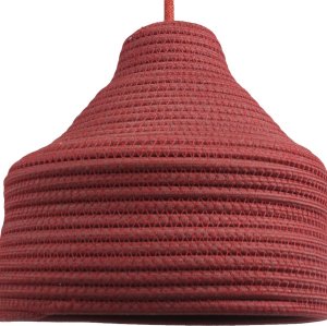 Brick Red Coil-Woven Dome Pendant Lampshade with Matching Cord