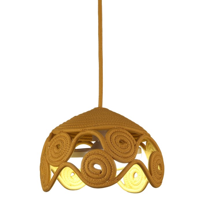 Mustard Gold Coil-Woven Dome Pendant Lampshade with Spiral Openwork Skirt