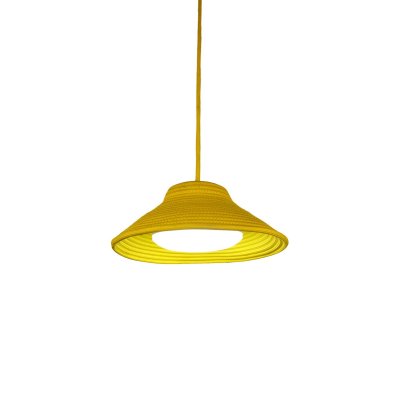 Golden Yellow Coil-Woven Bell Pendant Lampshade with Frosted Dome Diffuser