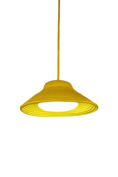 Golden Yellow Coil-Woven Bell Pendant Lampshade with Frosted Dome Diffuser