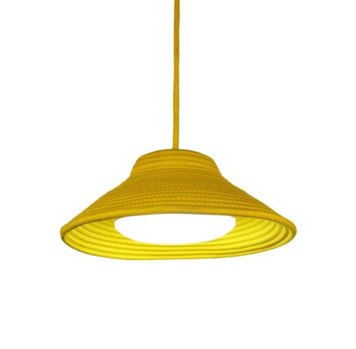 Golden Yellow Coil-Woven Bell Pendant Lampshade with Frosted Dome Diffuser