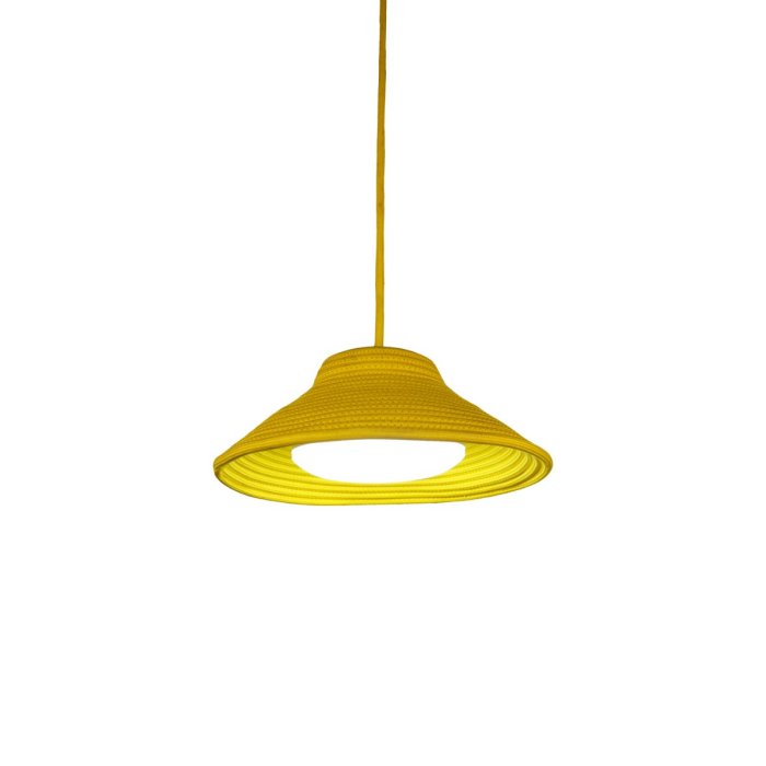 Golden Yellow Coil-Woven Bell Pendant Lampshade with Frosted Dome Diffuser