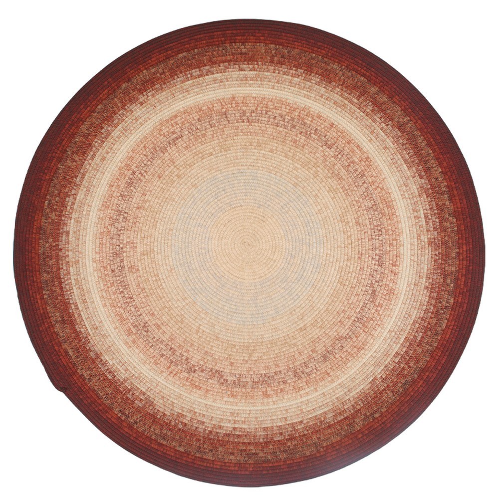 Round rope rug viewed from above showing the full round silhouette and warm gradient colors