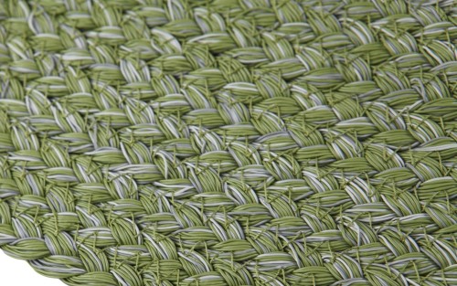 Textilene Speckled Coil-Weave Round Outdoor Rope Rug — Olive Green / Silver Fleck
