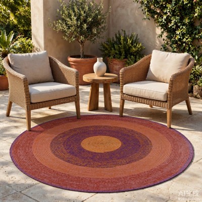 Tri-Color Bullseye Round Rope-Woven Carpet