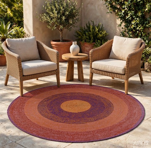 Tri-Color Bullseye Round Rope-Woven Carpet