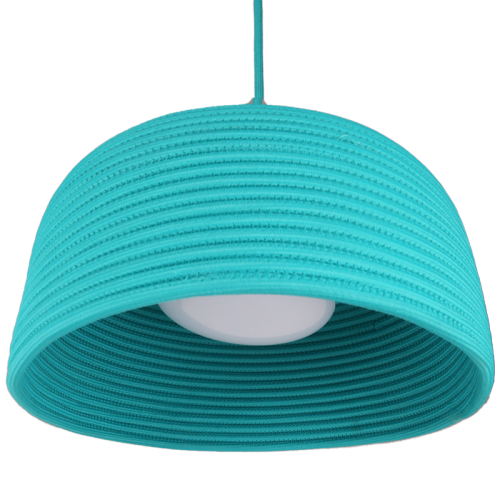 Turquoise Dome Rope-Woven Pendant Lampshade with Matching Cord