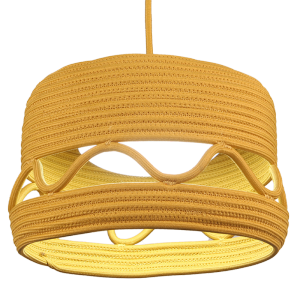 Mustard Yellow Rope-Woven Pendant Lamp Shade with Wavy Openwork Band