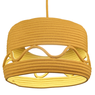 Mustard Yellow Rope-Woven Pendant Lamp Shade with Wavy Openwork Band