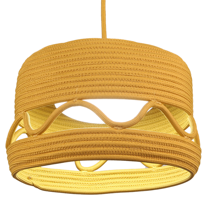 Mustard Yellow Rope-Woven Pendant Lamp Shade with Wavy Openwork Band