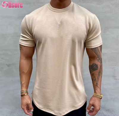 Custom Men's Sports T Shirt  | Cotton Elastane Slim Fit Mens Gym T Shirt Mens Bodybuilding Muscle T Shirt Scoop Hem Tshirt