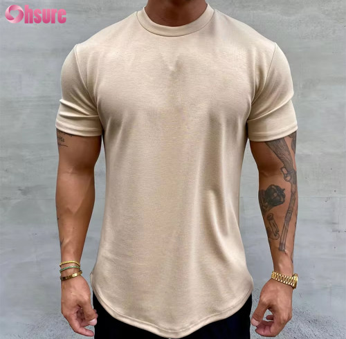 Custom Men's Sports T Shirt  | Cotton Elastane Slim Fit Mens Gym T Shirt Mens Bodybuilding Muscle T Shirt Scoop Hem Tshirt