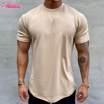 Customized Men's Sports T Shirt Manufacturer | Cotton Elastane Slim Fit Mens Gym T Shirt Mens Bodybuilding Muscle T Shirt Scoop Hem Tshirt