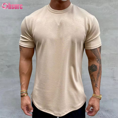 Customized Men's Sports T Shirt Manufacturer | Cotton Elastane Slim Fit Mens Gym T Shirt Mens Bodybuilding Muscle T Shirt Scoop Hem Tshirt