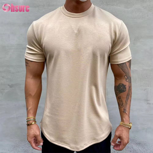 Custom Men's Sports T Shirt Manufacturer | Cotton Elastane Slim Fit Mens Gym T Shirt Mens Bodybuilding Muscle T Shirt Scoop Hem Tshirt