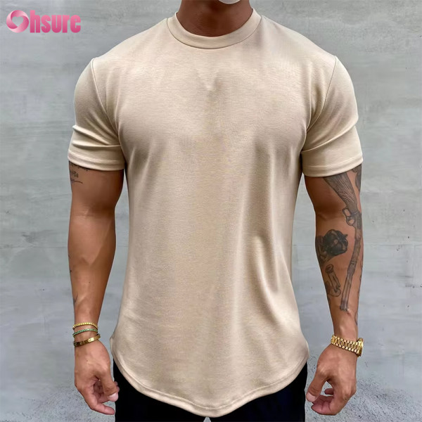 Custom Men's Sports T Shirt  | Cotton Elastane Slim Fit Mens Gym T Shirt Mens Bodybuilding Muscle T Shirt Scoop Hem Tshirt