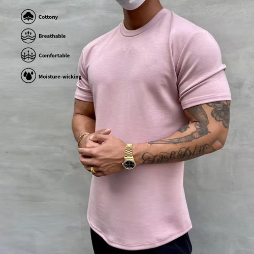 Custom Men's Sports T Shirt Manufacturer | Cotton Elastane Slim Fit Mens Gym T Shirt Mens Bodybuilding Muscle T Shirt Scoop Hem Tshirt