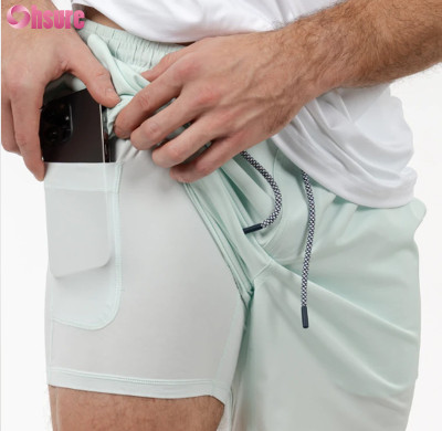 Custom Mens Sports Shorts Manufacturer | Moisture Wicking 100% Polyester 2 in 1 Gym Shorts Factory, Men Workout Shorts With Pocket